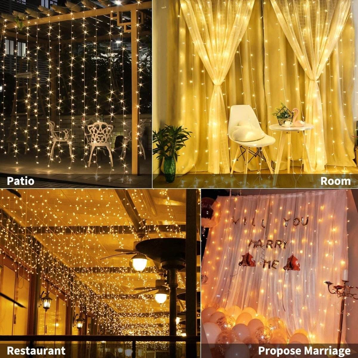USB Powered 300 LED Curtain String Light with 8 Modes and Remote Control for Bedroom Party Wedding Decorations - Outdoorium