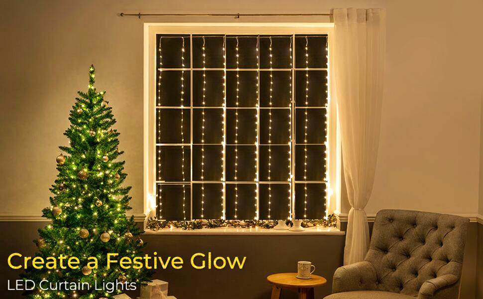 USB Powered 300 LED Curtain String Light with 8 Modes and Remote Control for Bedroom Party Wedding Decorations - Outdoorium
