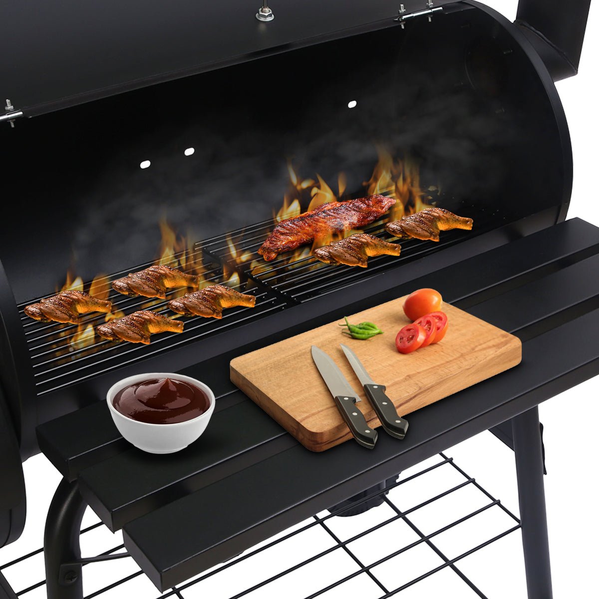 Wallaroo 2-in-1 Outdoor Barbecue Grill &amp; Offset Smoker - Outdoorium