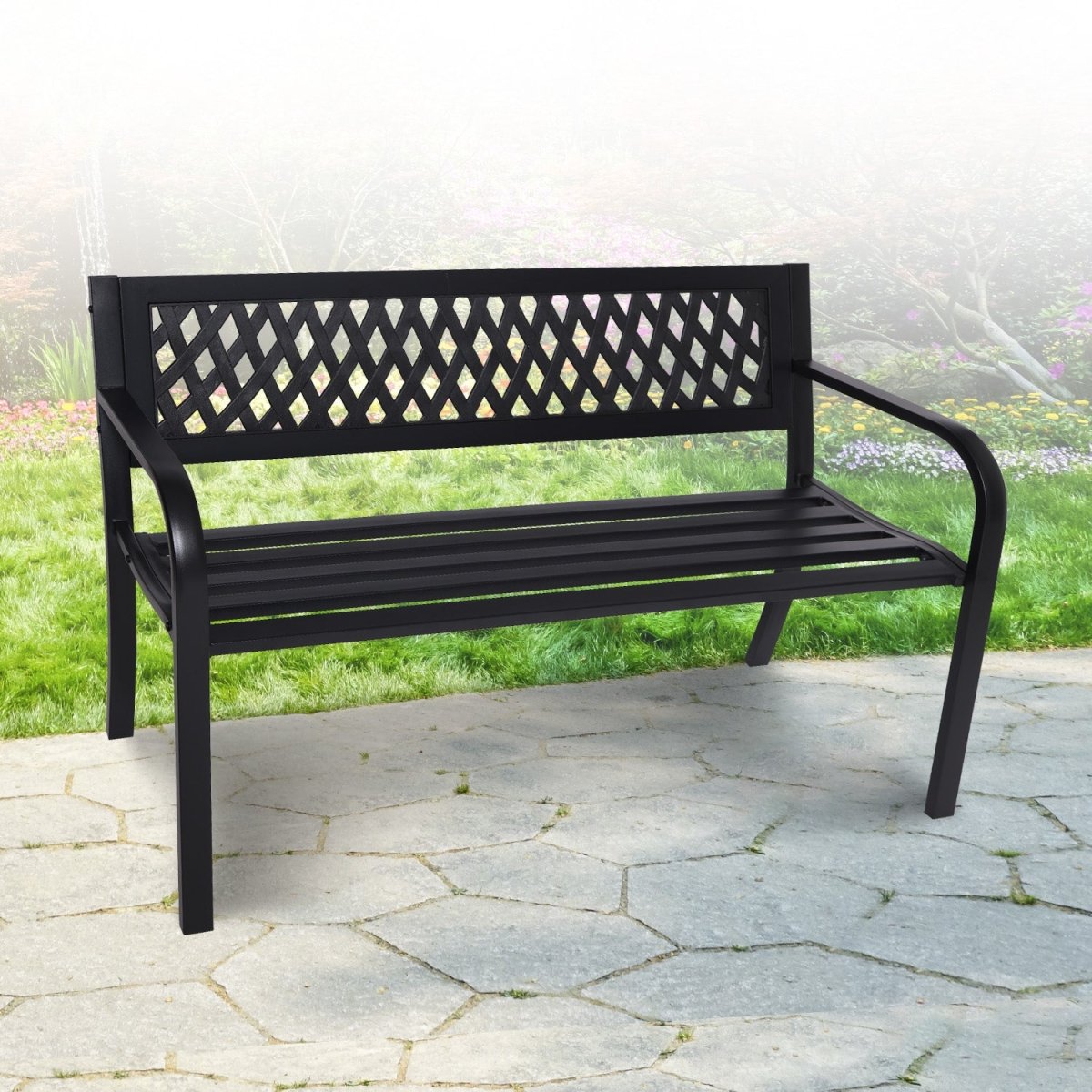 Wallaroo Steel Outdoor Garden Bench - Lattice - Outdoorium