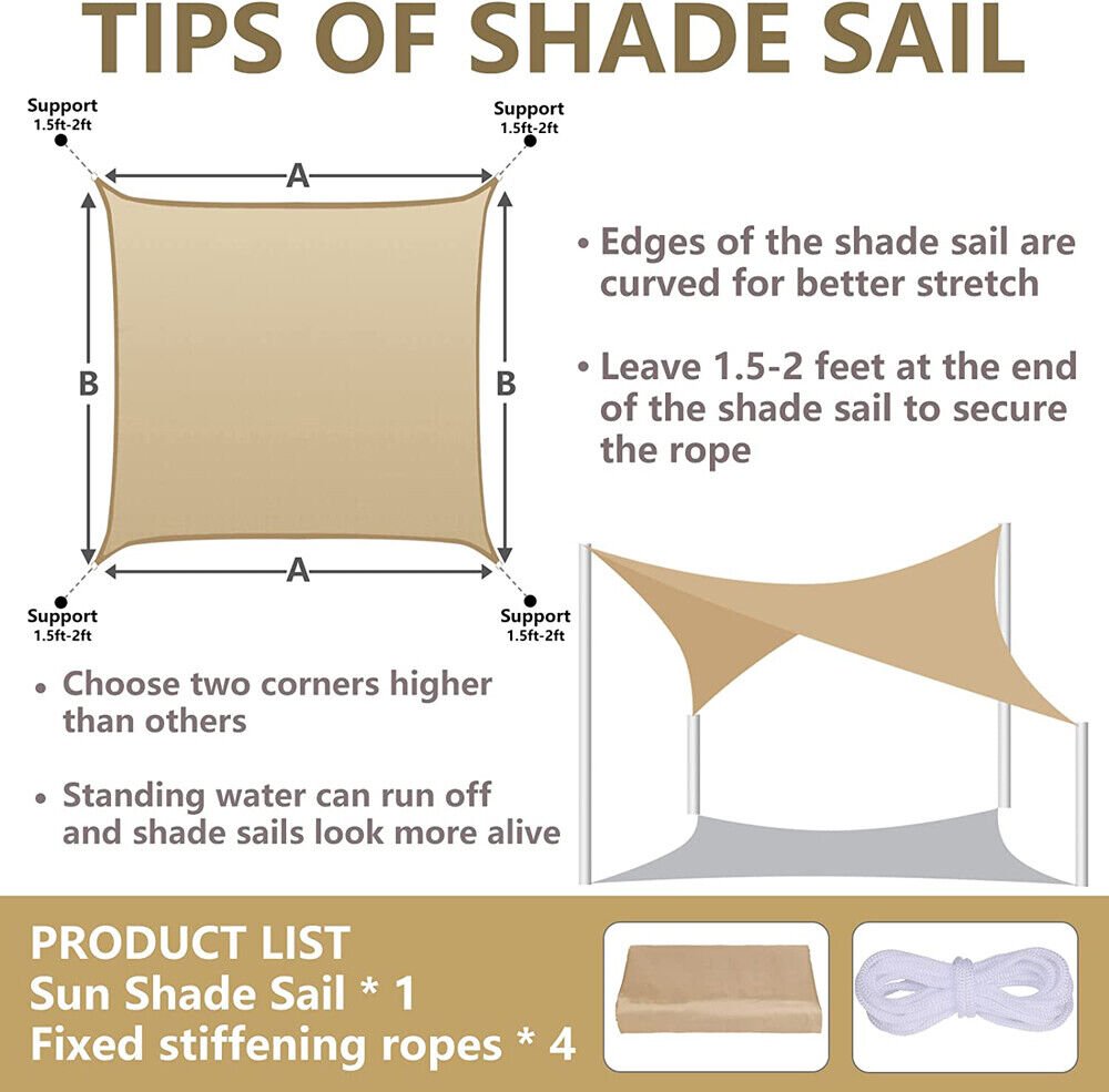 Waterproof Shade Sail Awning Cloth Rectangle Triangle Square Sand Sun Canopy AU - Outdoorium
