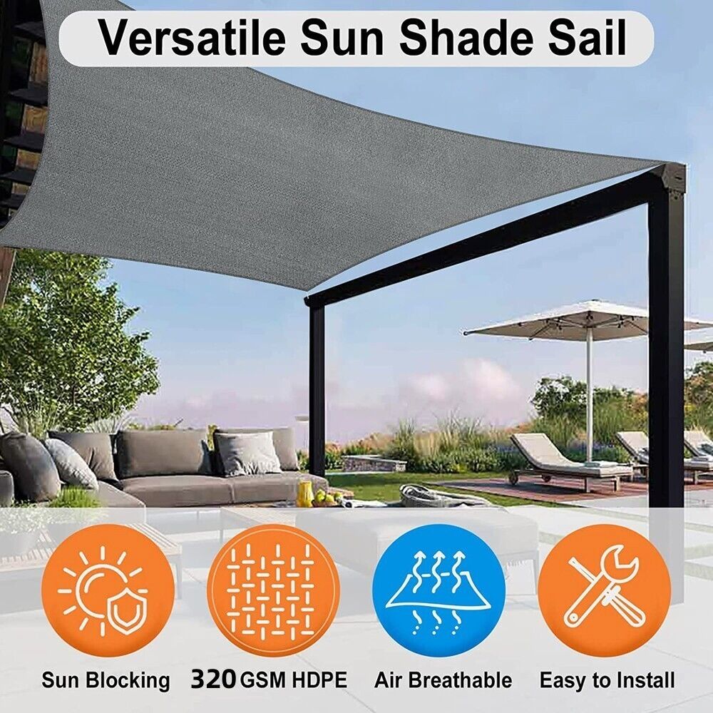 Waterproof Shade Sail Awning Cloth Rectangle Triangle Square Sand Sun Canopy AU - Outdoorium