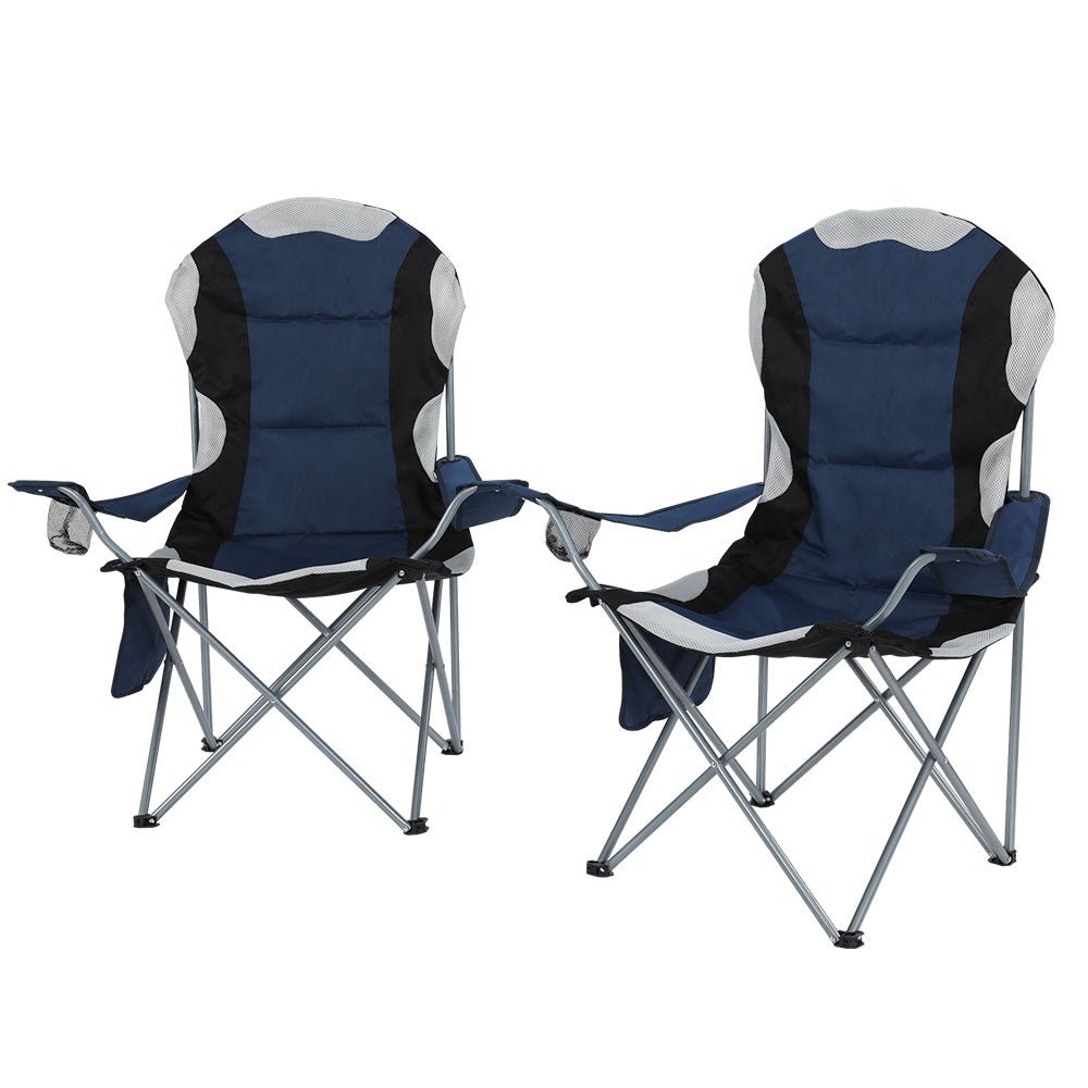 Weisshorn 2X Camping Chairs Folding Arm Chair Portable Camping Garden Fishing - Outdoorium