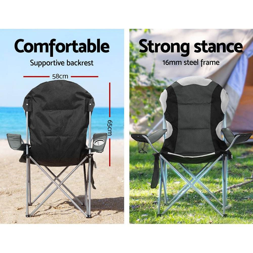 Weisshorn Camping Folding Chair Portable Outdoor Hiking Fishing Picnic Grey 2pcs - Outdoorium