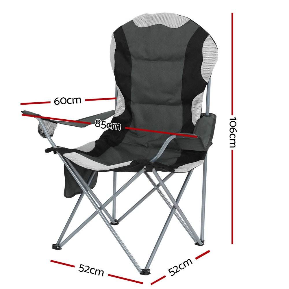 Weisshorn Camping Folding Chair Portable Outdoor Hiking Fishing Picnic Grey 2pcs - Outdoorium