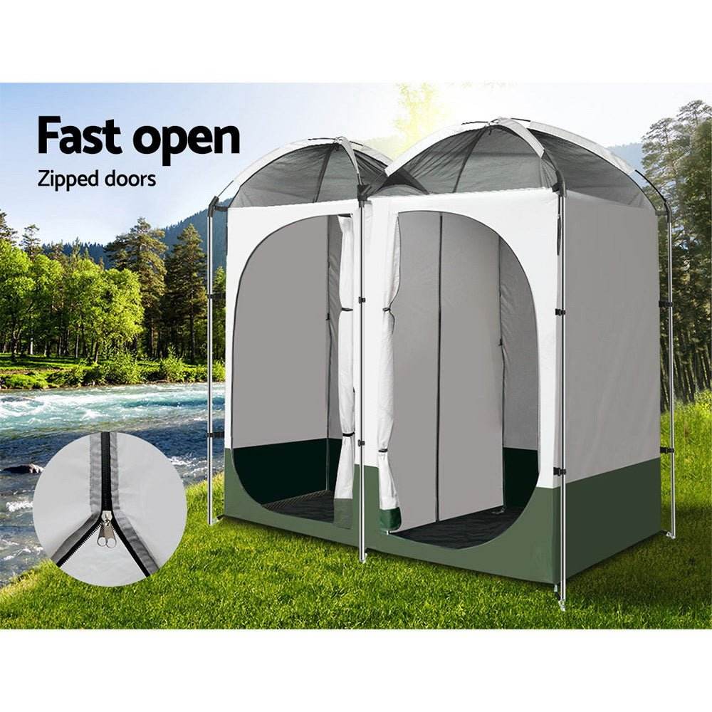 Weisshorn Double Camping Shower Toilet Tent Outdoor Portable Change Room - Outdoorium