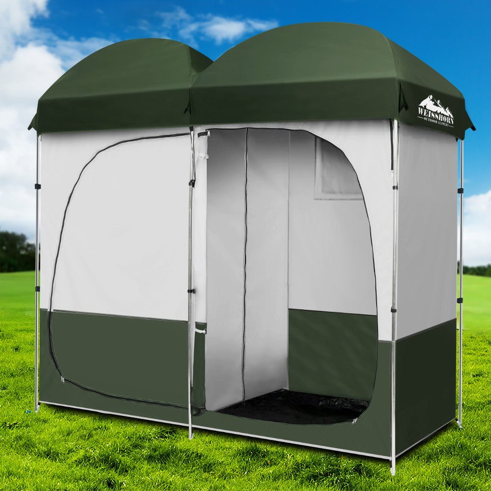 Weisshorn Double Camping Shower Toilet Tent Outdoor Portable Change Room Green - Outdoorium