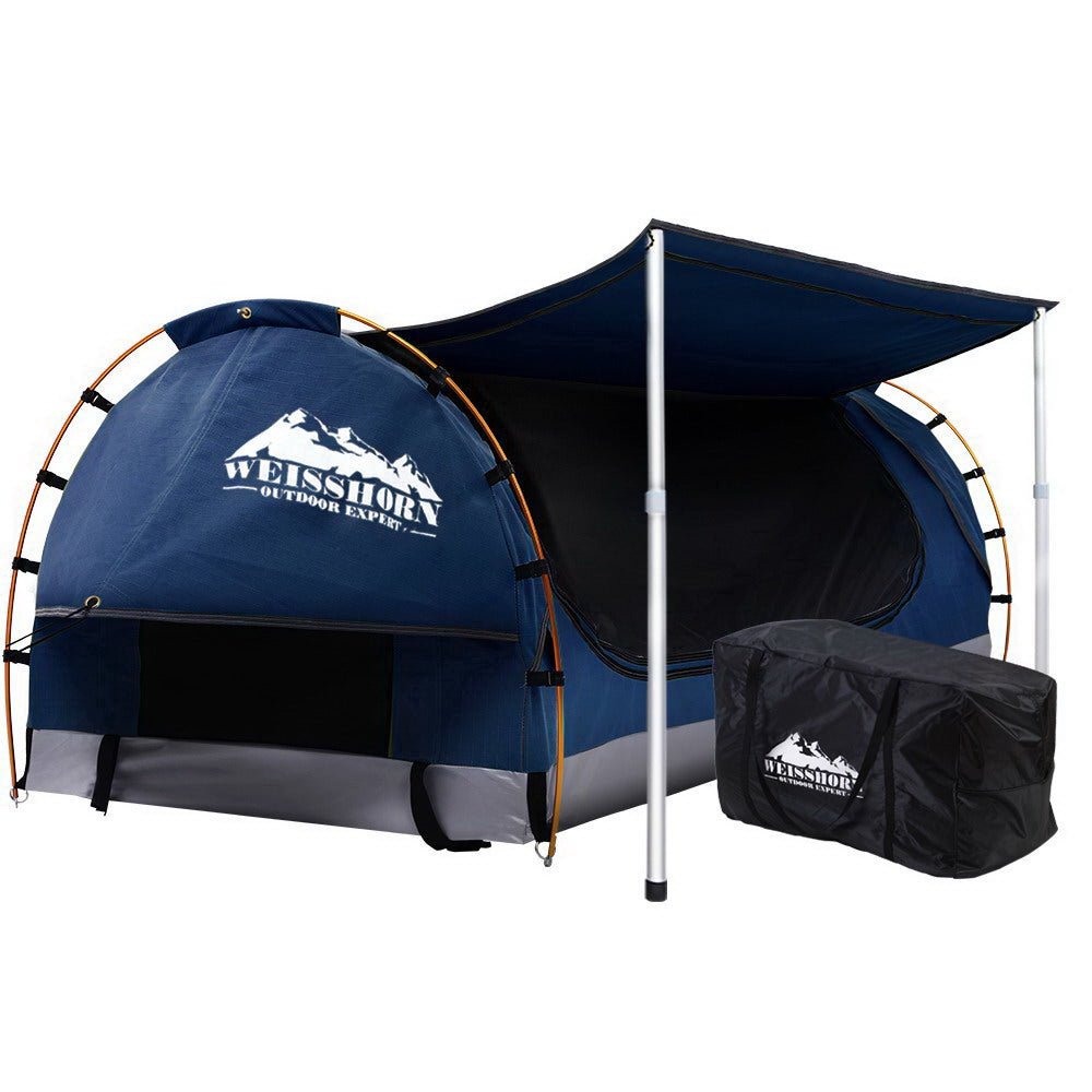 Weisshorn Double Swag Camping Swags Canvas Free Standing Dome Tent Dark Blue 4CM - Outdoorium