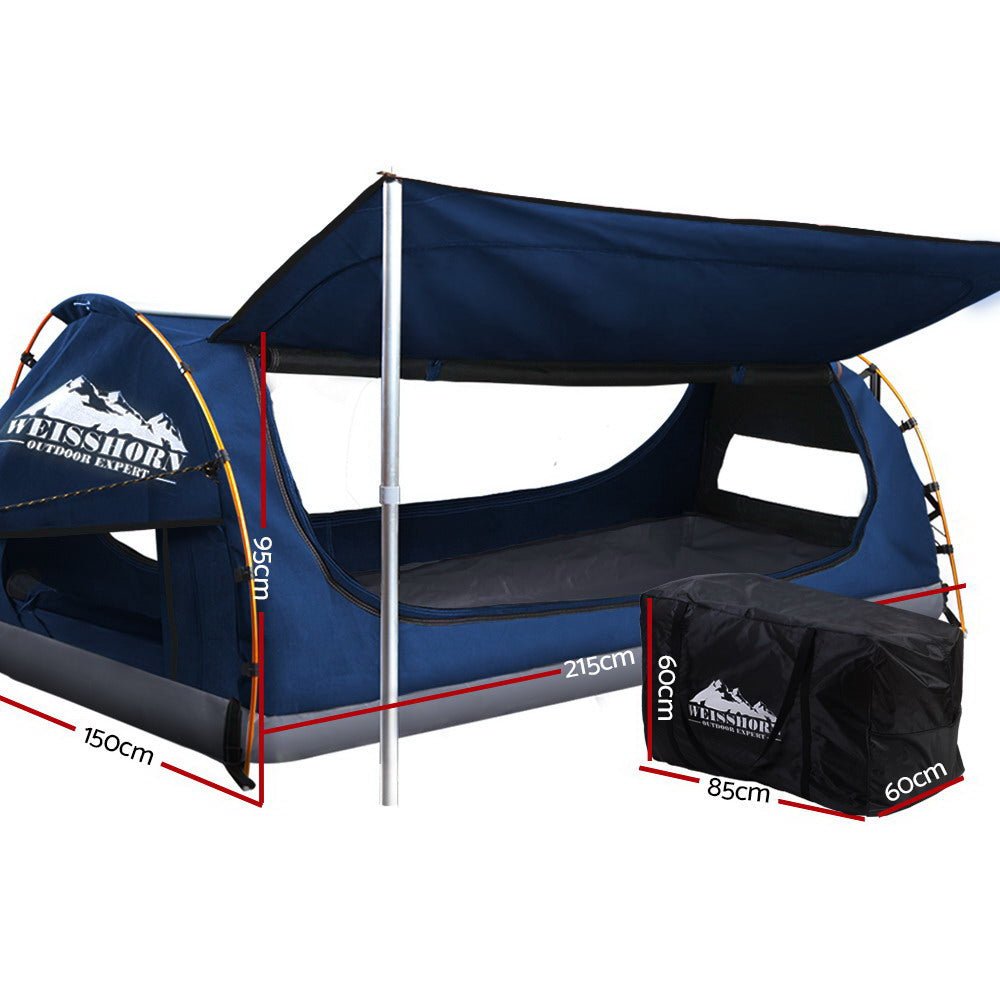Weisshorn Double Swag Camping Swags Canvas Free Standing Dome Tent Dark Blue - Outdoorium