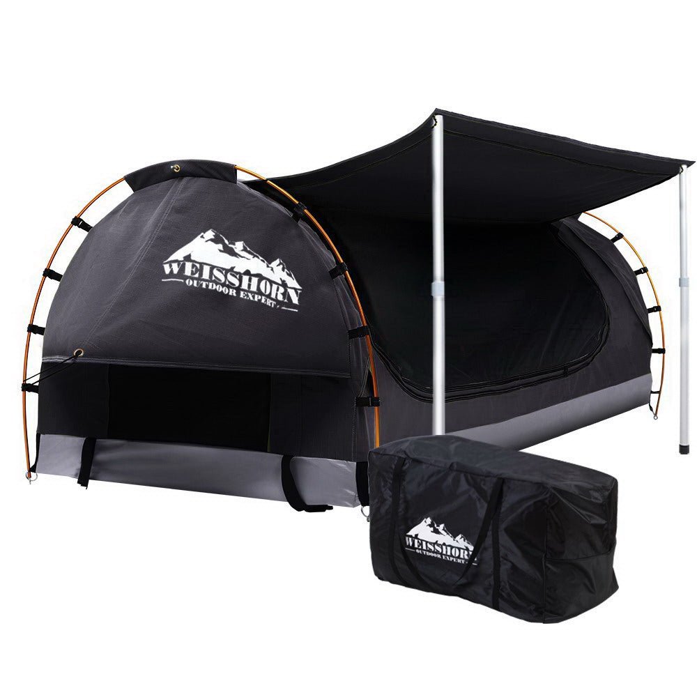 Weisshorn Double Swag Camping Swags Canvas Free Standing Dome Tent Dark Grey - Outdoorium