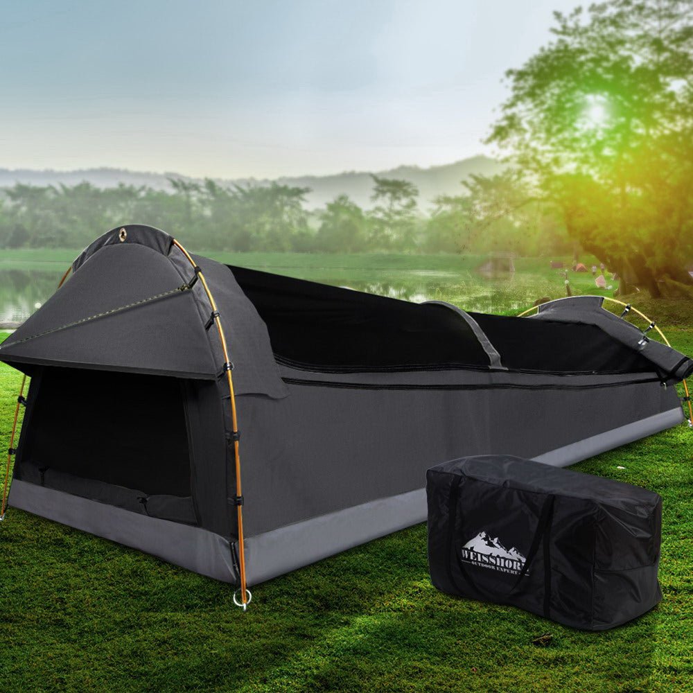 Weisshorn Double Swag Camping Swags Deluxe Canvas Tent Dark Grey - Outdoorium