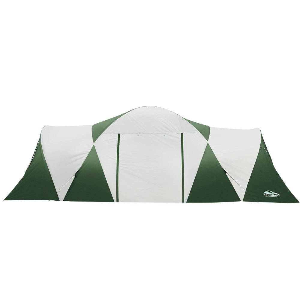 Weisshorn Family Camping Tent 12 Person Hiking Beach Tents (3 Rooms) Green - Outdoorium