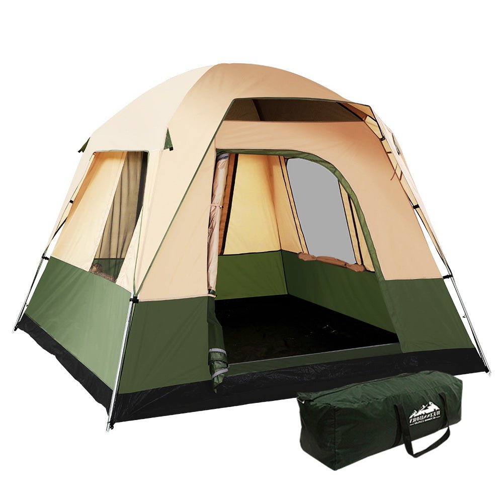 Weisshorn Family Camping Tent 4 Person Hiking Beach Tents Green - Outdoorium