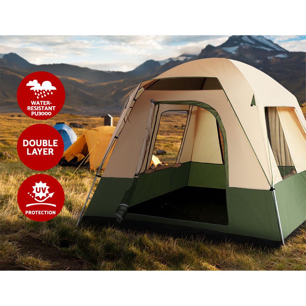 Weisshorn Family Camping Tent 4 Person Hiking Beach Tents Green - Outdoorium