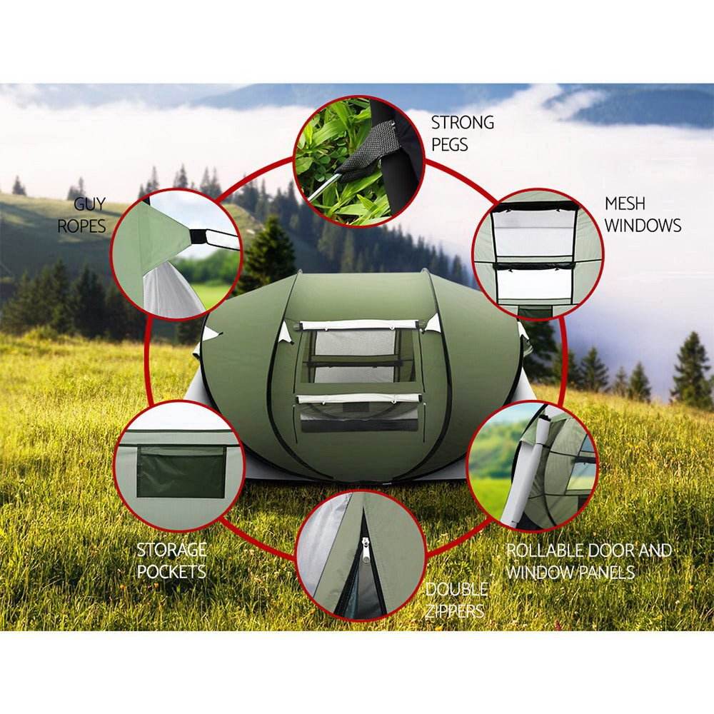 Weisshorn Instant Up Camping Tent 4-5 Person Pop up Tents Family Hiking Beach Dome - Outdoorium