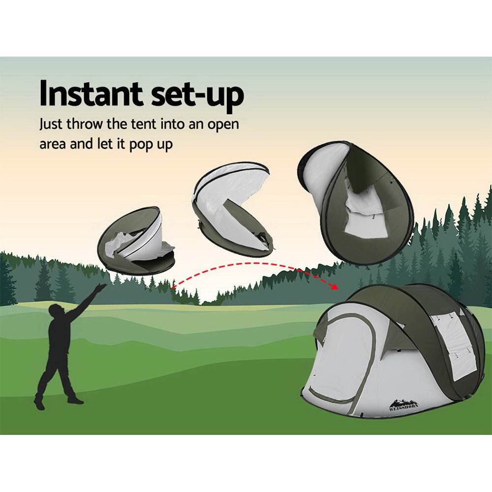 Weisshorn Instant Up Camping Tent 4-5 Person Pop up Tents Family Hiking Beach Dome - Outdoorium