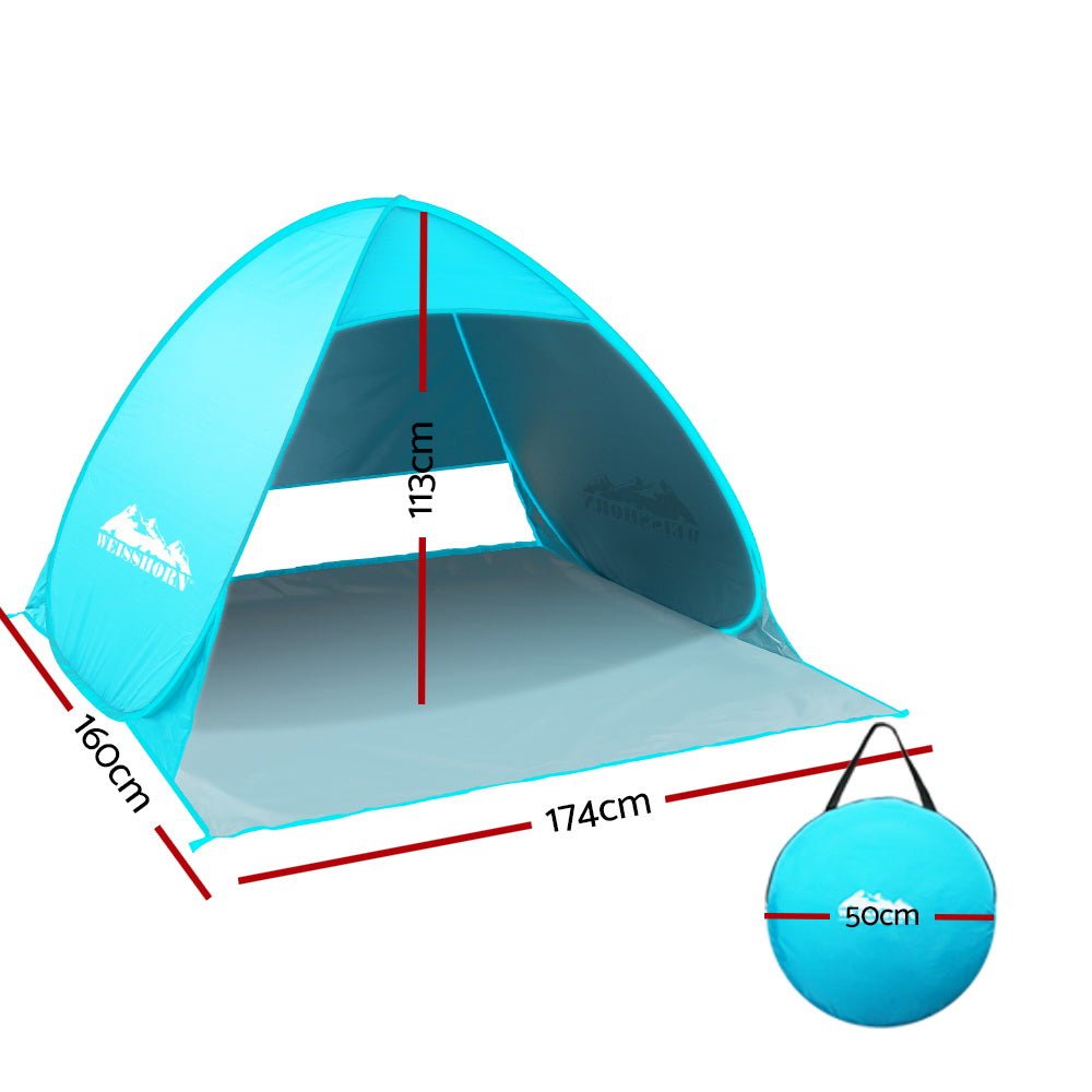 Weisshorn Pop Up Beach Tent Camping Hiking 3 Person Sun Shade Fishing Shelter - Outdoorium