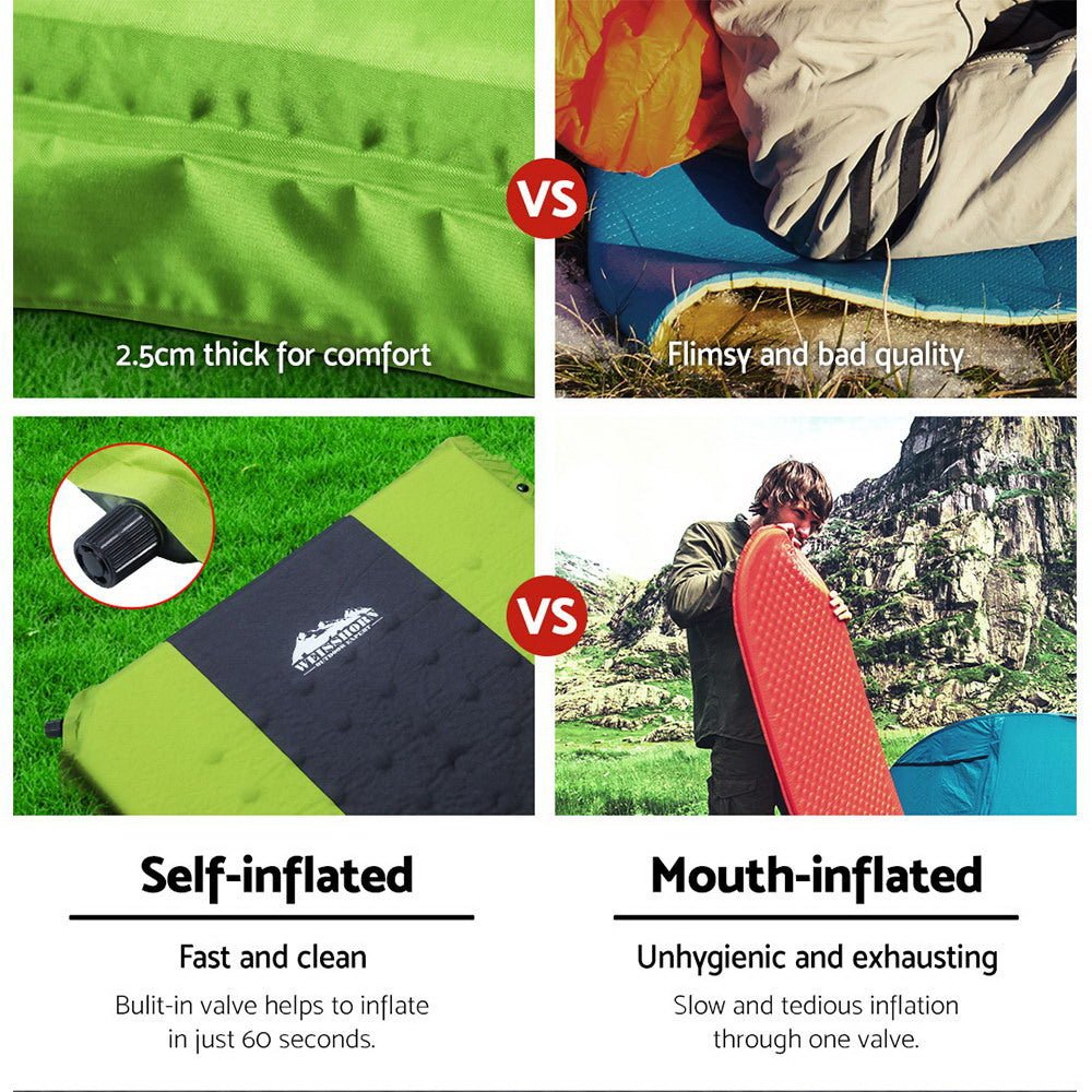 Weisshorn Self Inflating Mattress Camping Sleeping Mat Air Bed Pad Double Green - Outdoorium