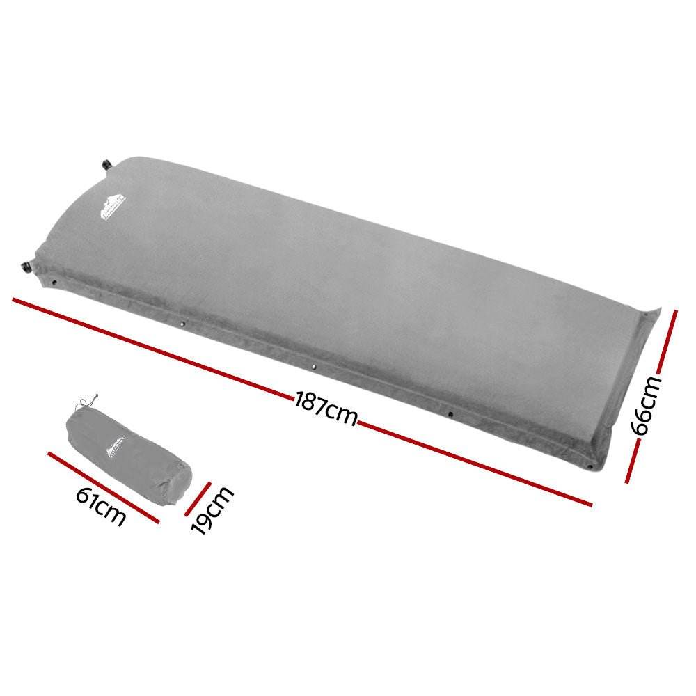 Weisshorn Self Inflating Mattress Camping Sleeping Mat Air Bed Single Grey - Outdoorium