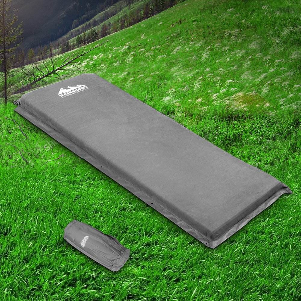 Weisshorn Self Inflating Mattress Camping Sleeping Mat Air Bed Single Grey - Outdoorium