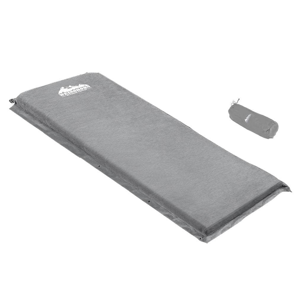 Weisshorn Self Inflating Mattress Camping Sleeping Mat Air Bed Single Grey - Outdoorium