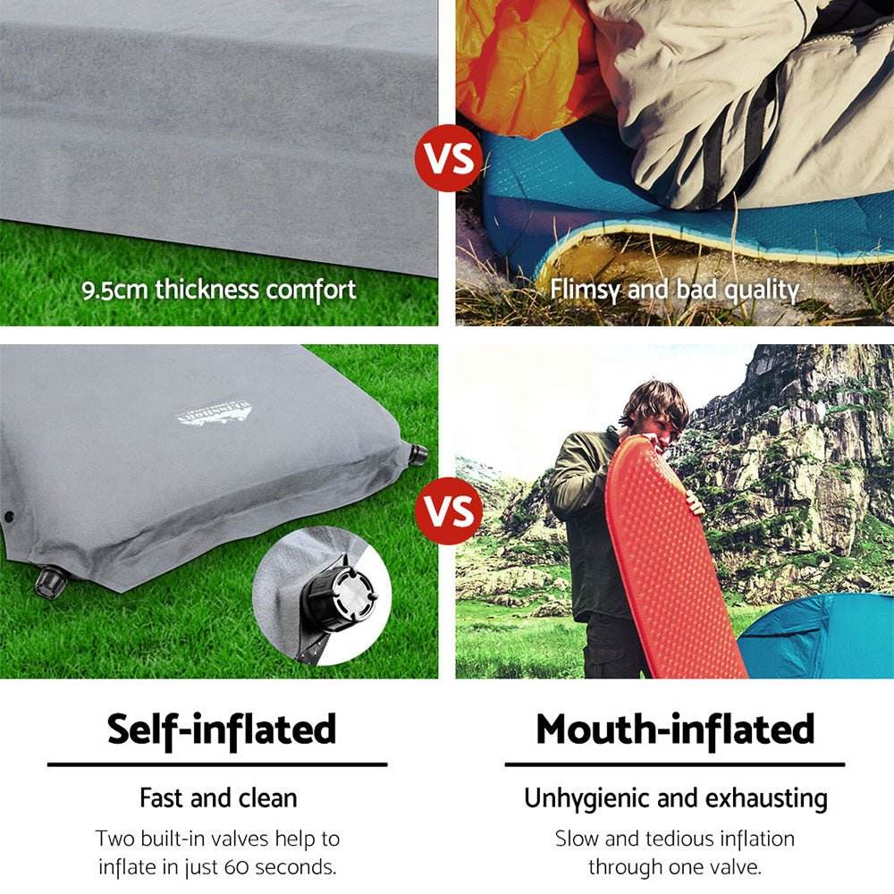 Weisshorn Self Inflating Mattress Camping Sleeping Mat Air Bed Single Grey - Outdoorium