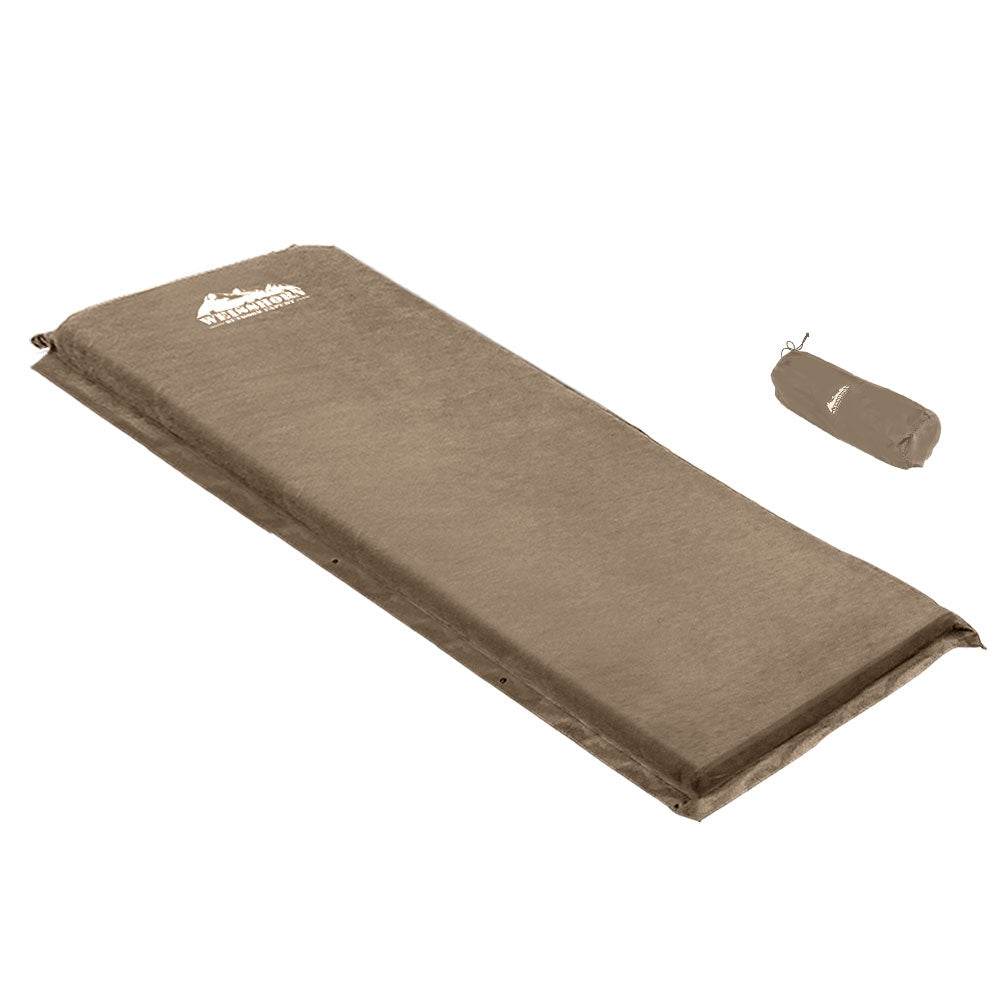 Weisshorn Self Inflating Mattress Camping Sleeping Mat Air Bed Single Coffee - Outdoorium