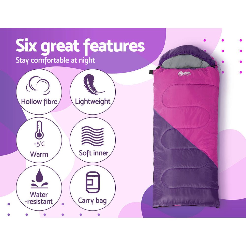 Weisshorn Sleeping Bag Bags Kid 172cm Camping Hiking Thermal Pink - Outdoorium
