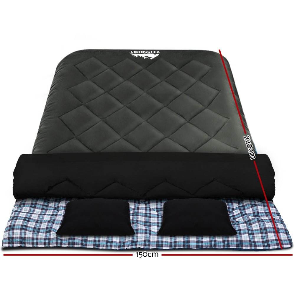 Weisshorn Sleeping Bag Double Pillow Thermal Camping Hiking Tent Grey -10�C - Outdoorium
