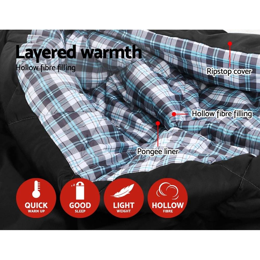 Weisshorn Sleeping Bag Double Pillow Thermal Camping Hiking Tent Grey -10�C - Outdoorium