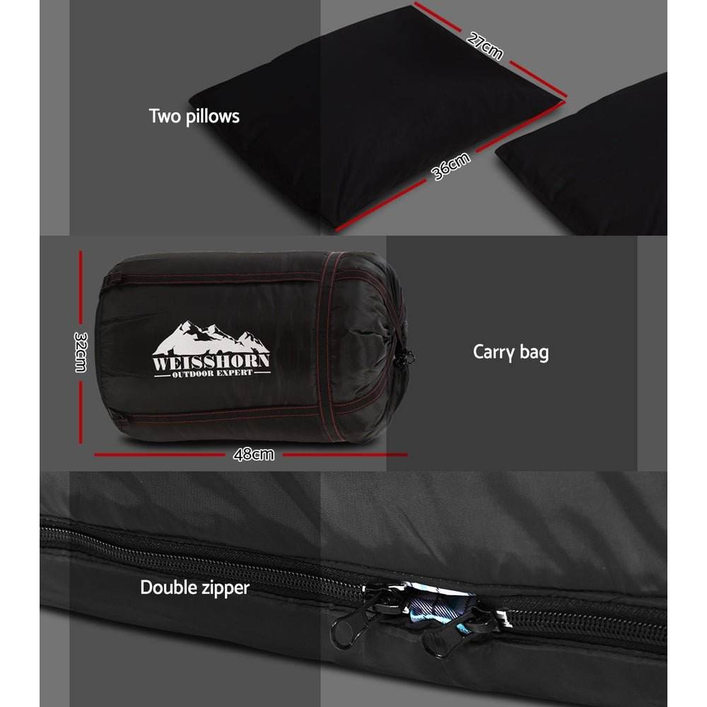 Weisshorn Sleeping Bag Double Pillow Thermal Camping Hiking Tent Grey -10�C - Outdoorium