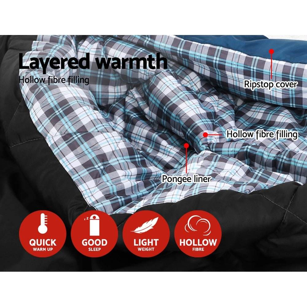Weisshorn Sleeping Bag Double Pillow Thermal Camping Hiking Tent Blue -10�C - Outdoorium