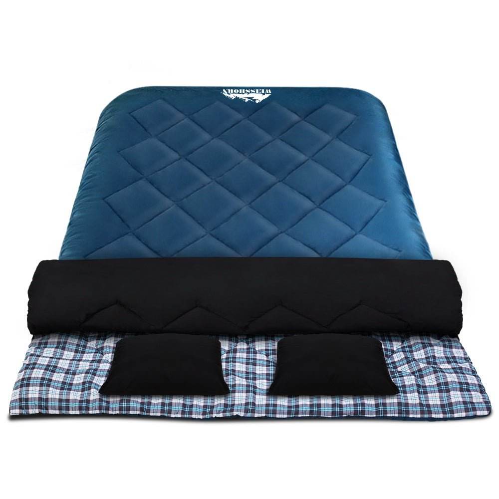 Weisshorn Sleeping Bag Double Pillow Thermal Camping Hiking Tent Blue -10�C - Outdoorium