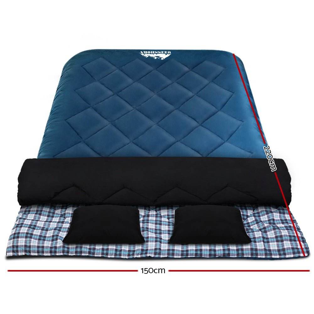 Weisshorn Sleeping Bag Double Pillow Thermal Camping Hiking Tent Blue -10�C - Outdoorium