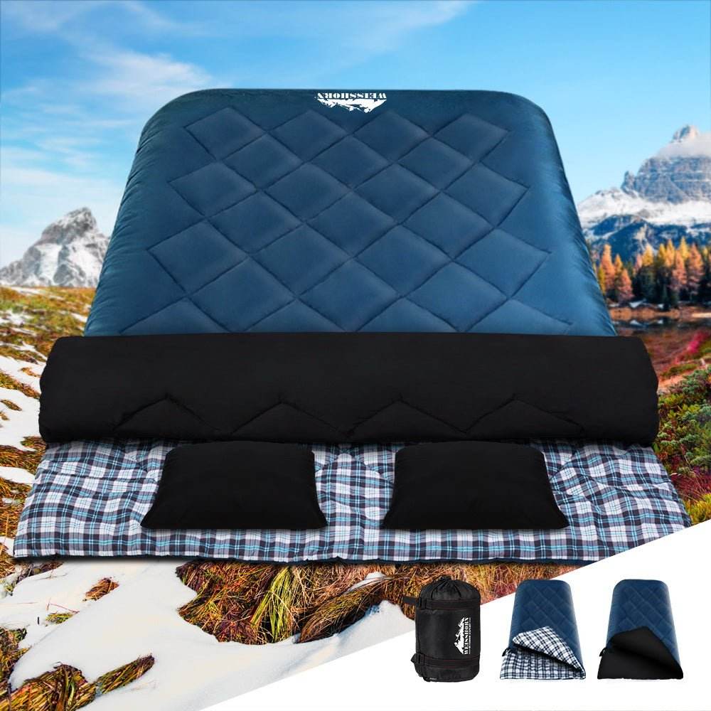 Weisshorn Sleeping Bag Double Pillow Thermal Camping Hiking Tent Blue -10�C - Outdoorium