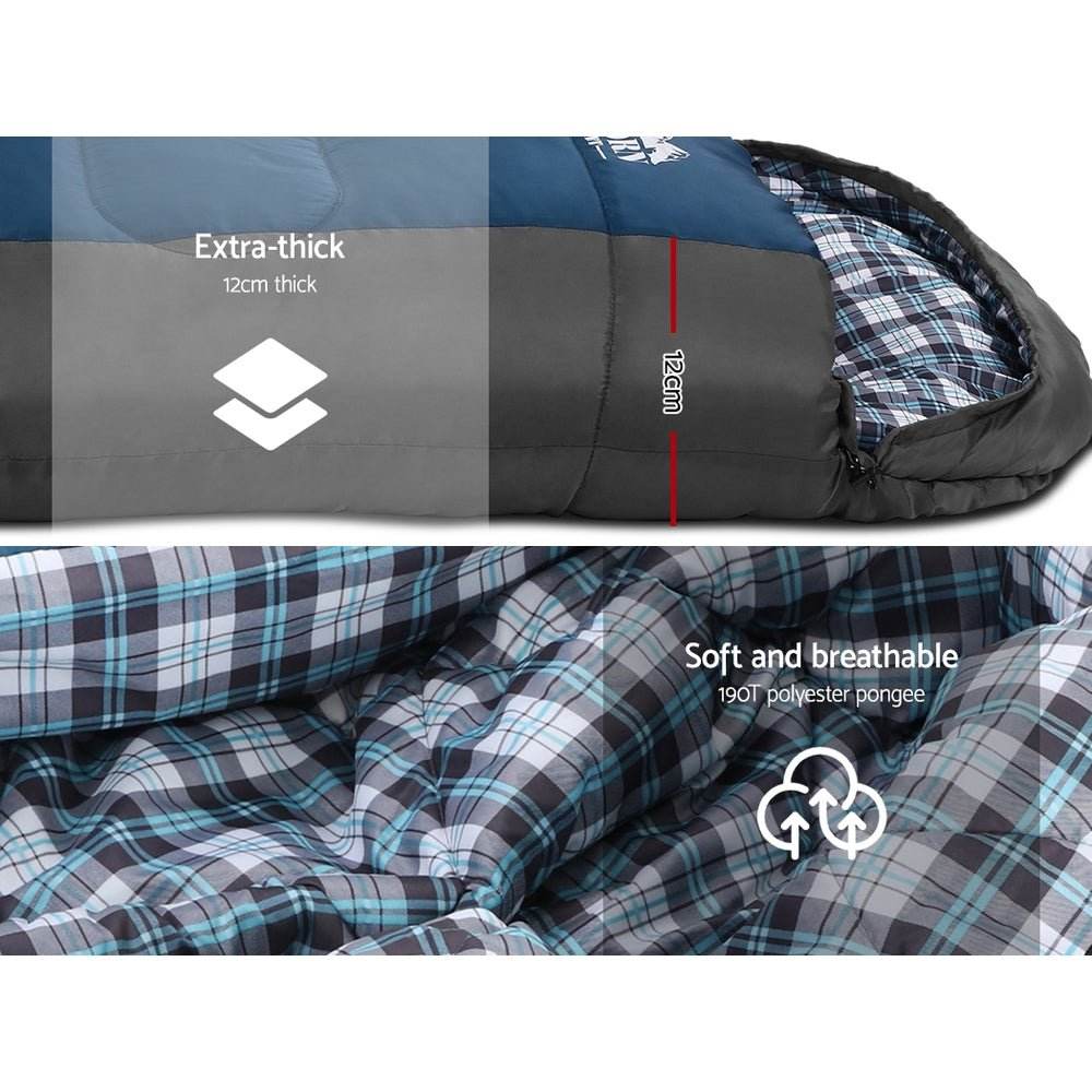 Weisshorn Sleeping Bag Single Thermal Camping Hiking Tent Blue -20�C - Outdoorium