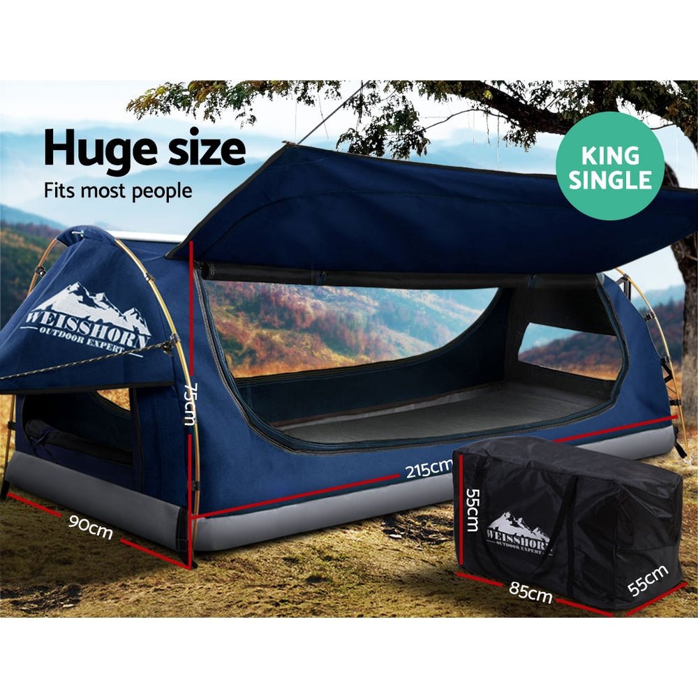 Weisshorn Swag King Single Camping Canvas Free Standing Swags Blue Dome Tent - Outdoorium