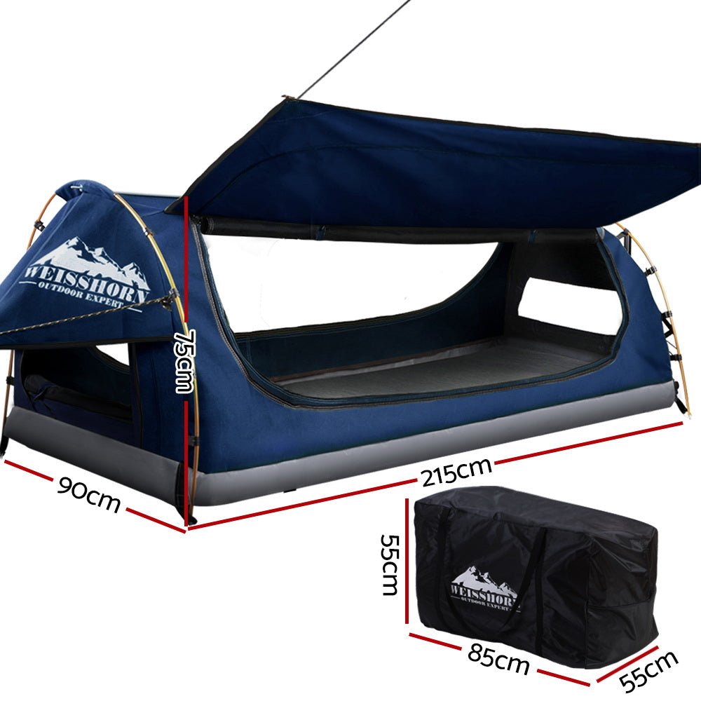 Weisshorn Swag King Single Camping Canvas Free Standing Swags Blue Dome Tent - Outdoorium
