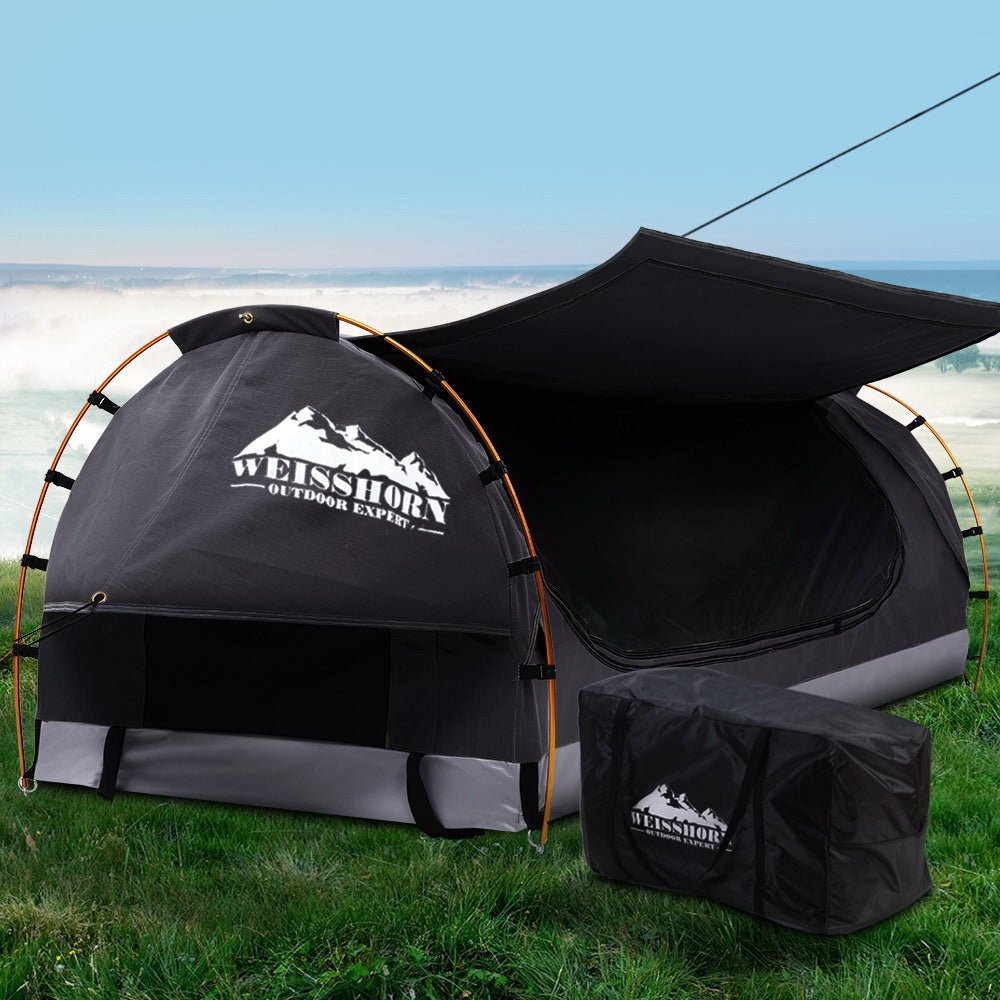 Weisshorn Swag King Single Camping Swags Canvas Free Standing Tent Dome Grey - Outdoorium