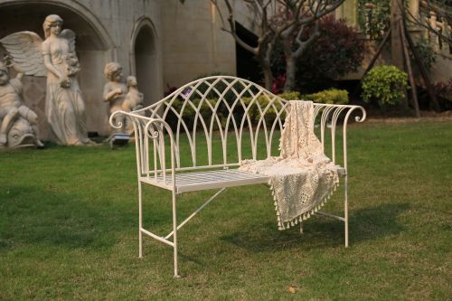 White Lavinia Iron Outdoor Bench - Outdoorium