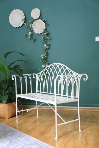 White Lavinia Iron Outdoor Bench - Outdoorium