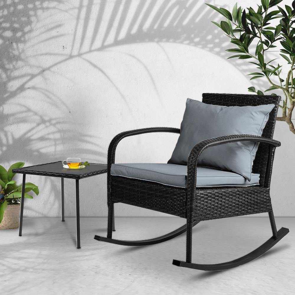 Wicker Rocking Chairs Table Set Outdoor Setting Recliner Patio Furniture - Outdoorium