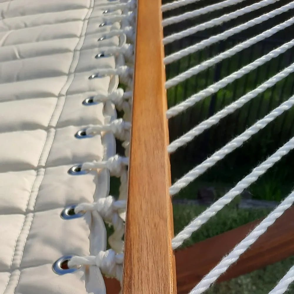 Wooden Arc Hammock Stand &amp; King Quilted Hammock in Cream - Outdoorium