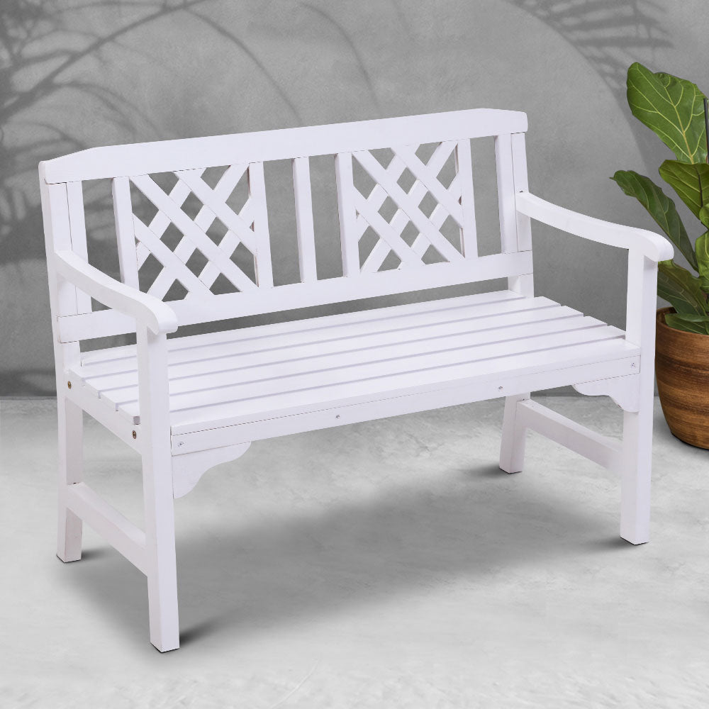 Wooden Garden Bench 2 Seat Patio Furniture Timber Outdoor Lounge Chair White - Outdoorium