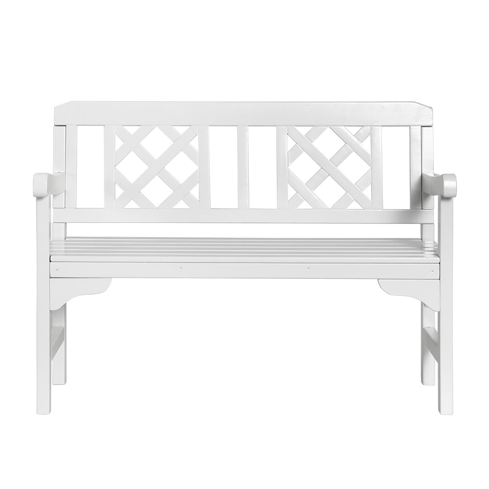 Wooden Garden Bench 2 Seat Patio Furniture Timber Outdoor Lounge Chair White - Outdoorium