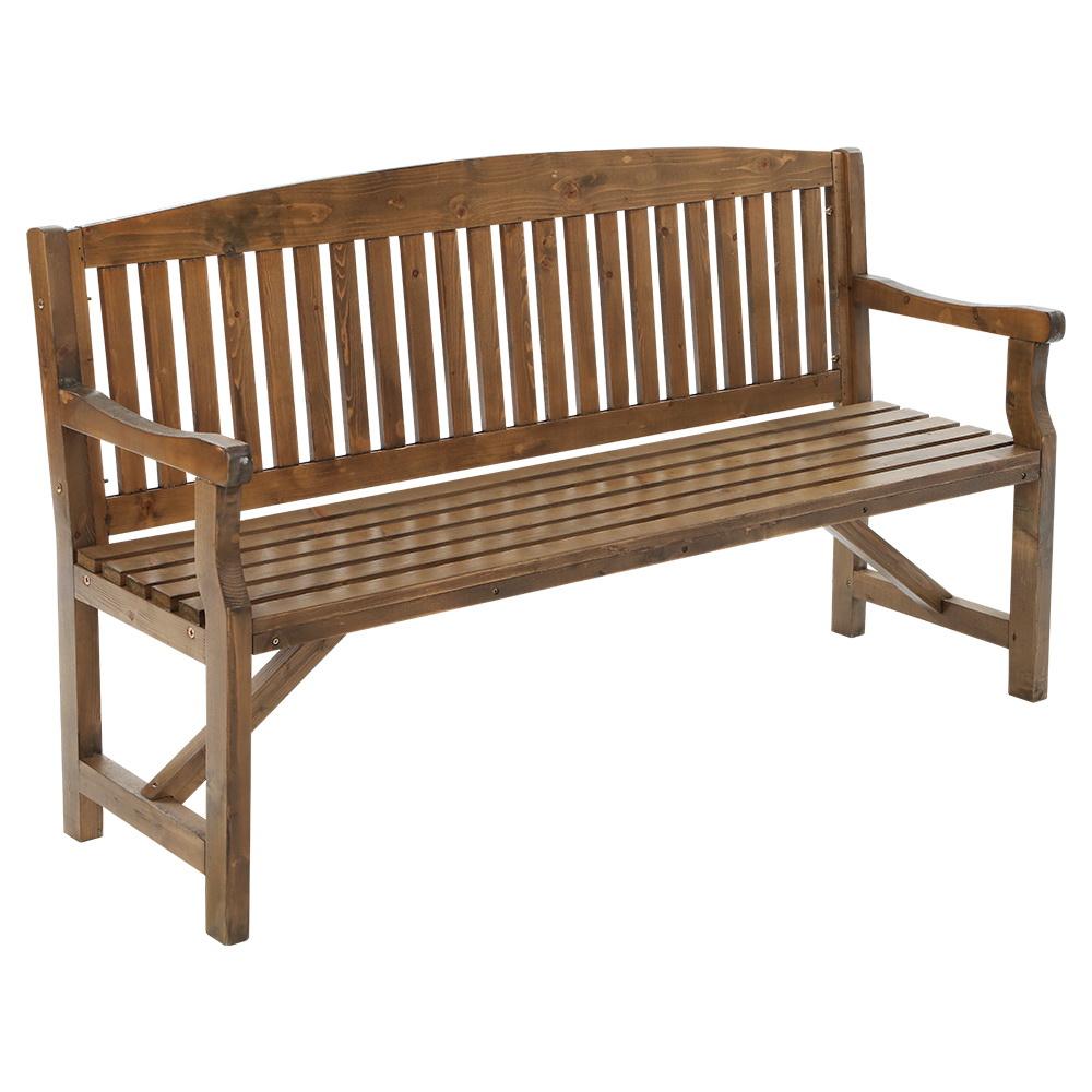 Wooden Garden Bench Chair Natural Outdoor Furniture Décor Patio Deck 3 Seater - Outdoorium